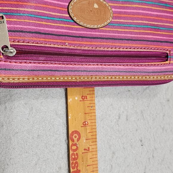 FOSSIL Keyper Clutch Wallet Pink-Purple Stripe 3 Pocket Zip Around Closure Disc - Picture 10 of 14
